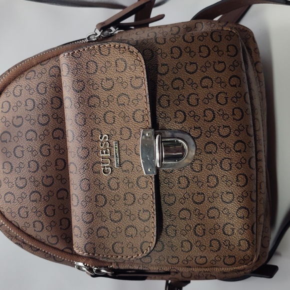 Guess backpack lighter brown with darker brown g\'s lots of space inside main image 5